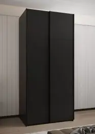 Direktkauf Schiebetürenschrank / Kleiderschrank | 6 Fächer | 245,5 x 100 x 64 cm | 2 Kleiderstangen | 6 Einlegeböden | 2 Schiebetüren | Farbe: Schwarz | Soft-Close