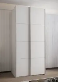 Schneller Versand Kleiderschrank / Schiebetürenschrank | 245,5 x 110 x 64 cm | 6 Einlegeböden | 6 Fächer | 2 Kleiderstangen | Soft-Close | Farbe: Weiß | 2 Schiebetüren