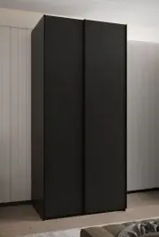 Kleiderschrank / Schiebetürenschrank | 245,5 x 110 x 64 cm | 2 Schiebetüren | 6 Fächer | 2 Kleiderstangen | 6 Einlegeböden | Farbe: Schwarz |Soft-Close Preisreduziert