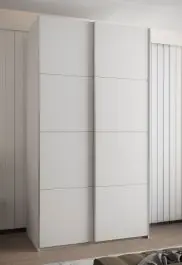 Super-Preis Kleiderschrank / Schiebetürenschrank | 245,5 x 130 x 64 cm | 6 Fächer | 6 Einlegeböden | 2 Schiebetüren | 2 Kleiderstangen | Farbe: Weiß | Soft-Close