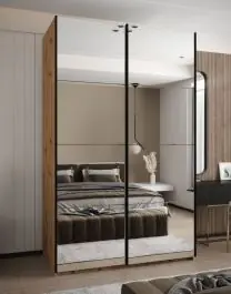 Kleiderschrank / Schiebetürenschrank | Spiegel |245,5 x 150 x 64 cm | 6 Fächer | 2 Kleiderstangen | 2 Schiebetüren | Soft-Close | Farbe: Eiche Artisan Wochenendangebot