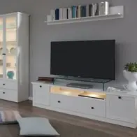 Wohnwand weiß Landhaus Set mit Vitrine TV-Lowboard Wandregal Schrankwand Baxter Saisonangebot