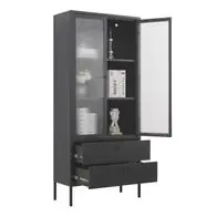 Abverkauf Mein-Regal Vitrine Paris aus Metall mit 2 Schubladen und 2 Glastüren