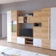 Wohnwand LARS mit Kleiderschrank 80 cm Anbauwand Wohnzimmer-Set TV Schrank LED Abverkauf