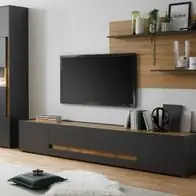 Wohnwand grau Eiche Wotan Wohnzimmer Schrankwand 400 cm Lowboard 220 cm Center Neuheit