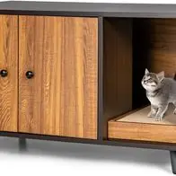 Aktuell 2 in 1 Beistelltisch & Katzenschrank mit Kratzbrett, Katzenklo Kaffeetisch Katzenhaus