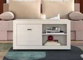 Couchtisch | Farbe: Kaschmir | Metallgriffe | Kaffeetisch | 2 Drehtüren | ABS-Kanten | 4 Fächer | Maße: 101 x 58 x 53,5 cm | klassisch und funktional Kostenfreie Lieferung