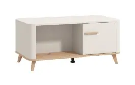 Couchtisch | hell | Farbe: Kaschmir | 2 Drehtüren | Griffe & Beine: Eiche Artisan | 3 Fächer | Maße: 101 x 54,5 x 46 cm | ABS-Kanten | elegantes Design Kostenfreie Lieferung