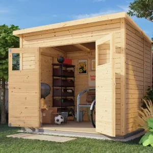 Gartenhaus Dresden 03 inkl. Fußboden, Naturbelassen - 14 mm Elementgartenhaus, Nutzfläche: 4,20 m², Pultdach Must-Have