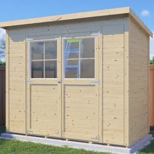 Steiner Gartenhaus Glücksburg 02 | Doppelflügeltür inkl. Fenster | inkl. Fußboden | Naturbelassen | Nutzfläche: 2,92 m² | Pultdach | Holz-Gerätehaus Beliebt
