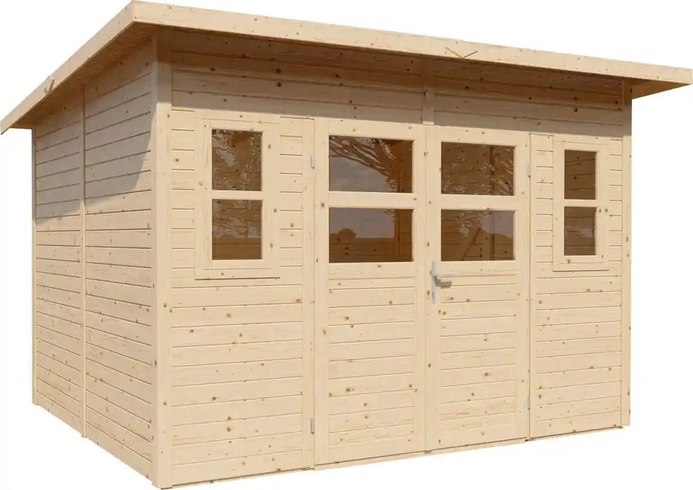 Gerätehaus Freiberg 04 inkl. Fußboden, Naturbelassen - 19 mm Elementgartenhaus, Nutzfläche: 7,15 m², Pultdach Top-Seller