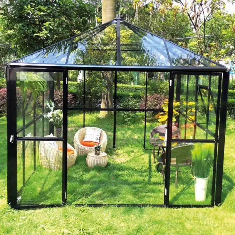 Kostenfreie Lieferung Gewächshaus Wasabi 01, Ausführung: Echtglas 4 mm, Abmessungen: 295 x 295 x 270 cm  (L x B x H), Farbe: Schwarz