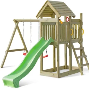 Spielturm K45 inkl. Sandkasten, Anbauturm und Doppelschaukel - Abmessungen: 355 x 187 cm (L x B) Kracherpreis