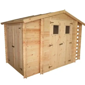 Ausverkauf Gartenhaus Eisenstadt - 3,12 x 2,00 Meter aus 19mm Blockbohlen inkl extra Lagerraum und Kaminholzunterstand