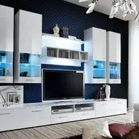 Abverkauf Wohnwand Anbauwand Wohnzimmer Schrankwand DORADE mit Hochglanz LED Beleuchtung
