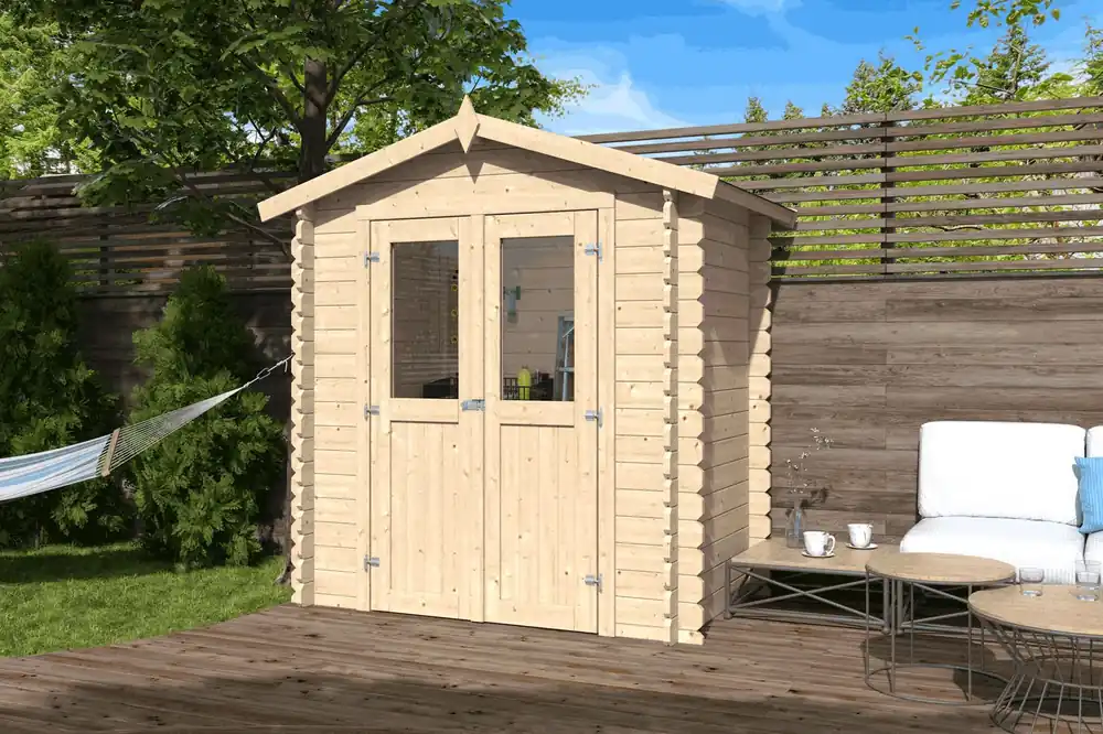 Blockbohlen Gartenhaus 19 mmGrünau inkl. Massivholzdach und Dachpappe - B118 x L193 Bestpreis