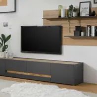 Wohnwand Set Lowboard Paneel in grau und Eiche Wotan 300 cm Center TV bis zu 70" Meistverkauft