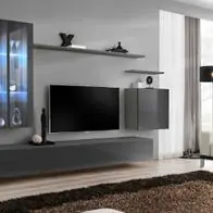 Abverkauf Anbauwand Wohnwand Schrankwand SWITCH XII Graphit Hochglanz PVC Push-Click Led