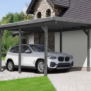 Zertifiziert Einzelcarport 01, aus Kiefernholz, kesseldruckimprägniert grau - Außenmaße: 303 x 505 cm (B x T)