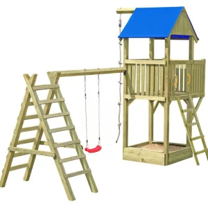Spielturm K28 inkl. Balkon, Sandkasten und Einzelschaukel - Abmessungen: 490 x 250 cm (L x B) Sichere Zahlung