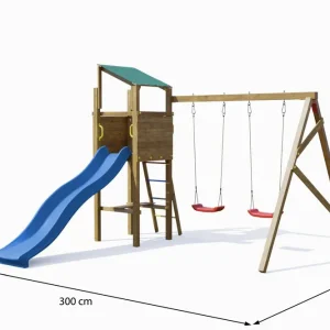 Kinderspielturm / Spielanlage Anton inkl. Doppelschaukel und Wellenrutsche FSC® Direktkauf