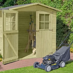 Abverkauf Gerätehaus 08, aus Kiefernholz - Außenmaße mit Dach: 200 x 200 x 210 cm (L x B x H)