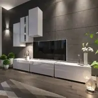 Wohnwand VEX 5 Anbauwand Mediawand Weiß Schwarz Hochglanz TV Möbel Set Schrank Preis Gesenkt