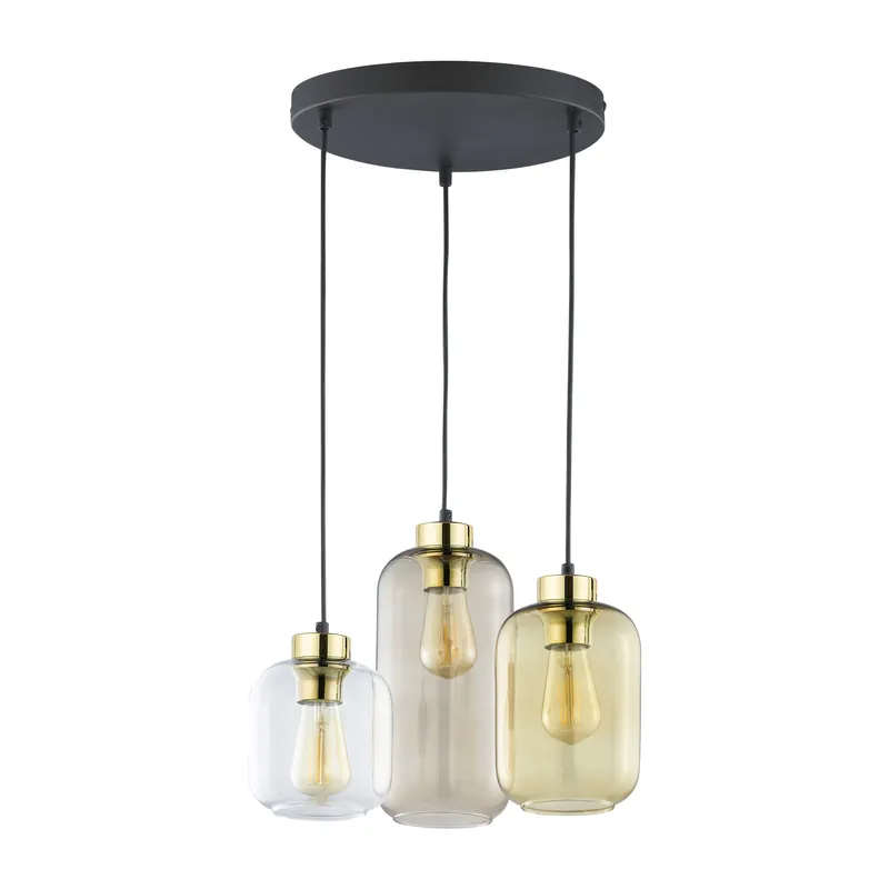 Zertifiziert TK Marco Deckenleuchte, mit 3 Schirmen - mehrfarbiges Glas