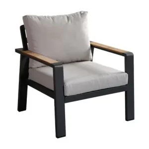 Garten-Loungesessel Lissabon mit Polster und Sitzkissen - Farbe: anthrazit, Stoff: hellgrau, Rahmen aus Aluminium, Polsterung 100 mm stark und wasserdicht Markenprodukt