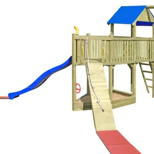 Spielturm K34 inkl. Anbauelement, Piratenschiff, Sandkasten, Wellenrutsche und Klettersteg- Abmessungen: 620 x 510 cm (L x B) Top-Preis