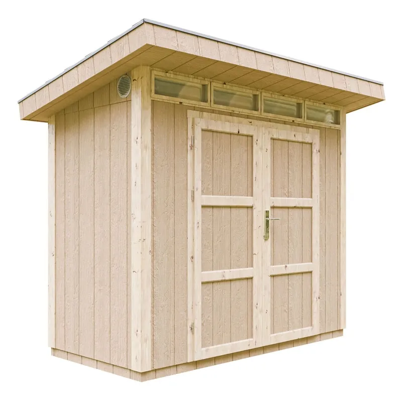 Gerätehaus Heidenreichstein mit Doppeltür, Natur, inkl. Bitumenschindeln und Fußboden, Nutzfläche: 2,95 m², 118 x 250 cm, 10 mm Wandstärke, Luftgitter Knallerangebot