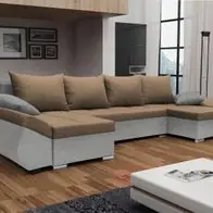 Wohnlandschaft U-Form KLEO mit Schlaffunktion Hellgrau-Cappuccino Knallerangebot