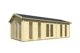 Bestpreis Gartenhaus mit Satteldach, inkl. Fußboden, Grundfläche: 32 m², aus nordischen Fichtenholz, 70 mm Blockbohlenhaus, Fenster und Tür aus Isolierglas, Außenmaße: 400 x 800 cm