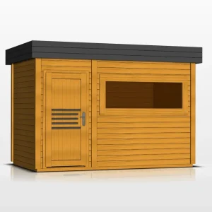 Neue Kollektion Gartensauna Lut 40 mm mit großem Panoramafenster, Außenmaße (B x T): 354 x 204 cm - Farbe: Eiche / Anthrazit