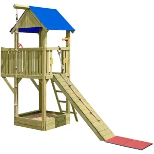 Spielturm K25 inkl. Balkon, Klettersteg und Sandkasten - Abmessungen: 475 x 225 cm (L x B) Beliebt