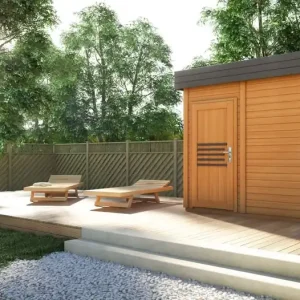 Gartensauna Tihama 40 mm, Außenmaße (B x T): 254x 204 cm - Farbe: Eiche / Anthrazit Knallerangebot