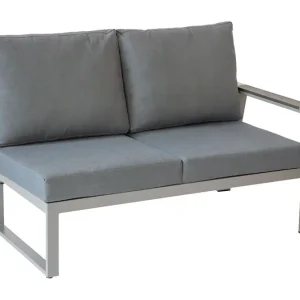 Garantierte Lieferung Gartenloungesofa 2-Sitzer rechts Lissabon mit dicker Polsterung - Farbe: graualuminium, Stoff: dunkelgrau, Rahmen aus Aluminium, Sitzkissen wasserdicht