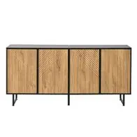 Wohnzimmer Sideboard 160 cm 4 Türen Naturholz Schwarz Schrank Mega-Angebot