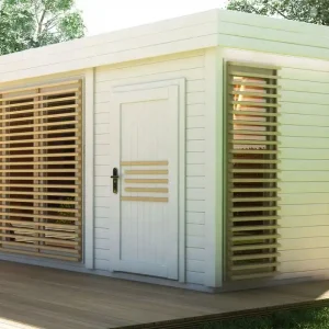 Knallerangebot Gartensauna Karakum 40 mm, Außenmaße (B x T): 400 x 200 cm - Farbe: Eiche / Weiß