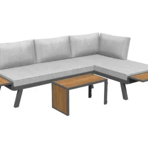 Bestseller 4-Sitzer Gartensitzgruppe Washington 5-teilig mit Couchtisch, anthrazit/hellgrau, wetterfester Verbundwerkstoff in Holzoptik, viele Aufbaumöglichkeiten, 2 Beistelltische zum Einhängen