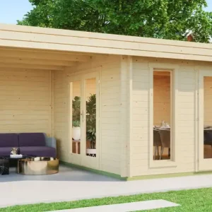 Angebot Gartenhaus G285 Natur inkl. Fußboden - 44 mm Blockbohlenhaus, Grundfläche: 22,75 m², Flachdach