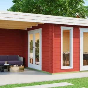 Zertifiziert Gartenhaus G285 Schwedenrot inkl. Fußboden - 44 mm Blockbohlenhaus, Grundfläche: 22,75 m², Flachdach