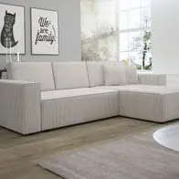 Zertifiziert Ecksofa Schlafsofa Sofa CONOR Stoff Altweiss Ottomane Rechts