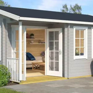 Direkt Vom Hersteller Gartenhaus G289 Lichtgrau inkl. Fußboden - 44 mm Blockbohlenhaus, Grundfläche: 26,88 m², Satteldach