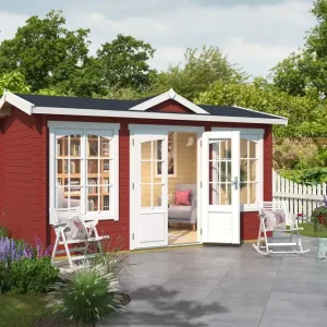 Ausverkauf Gartenhaus G217 Schwedenrot inkl. Fußboden - 44 mm Blockbohlenhaus, Grundfläche: 10,00 m², Satteldach