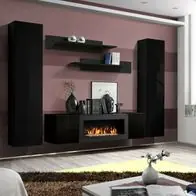 Anbauwand Wohnwand FLY M1 ZZ PVC Hochglanz Push Click mit Bio Ethanol Kamin Heißes Angebot