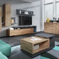 Wohnwand Schrankwand 5 tlg BENDY Komplettset Eiche-Grau Direktkauf