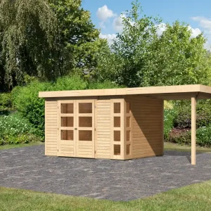 Abverkauf Gartenhaus SET naturbelassen mit Anbaudach 2,4 m Breite, Grundfläche: 7m²