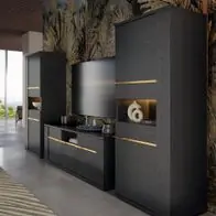 Wohnwand Pegaso 3-Teilig in Schwarz/Gold Heißes Angebot