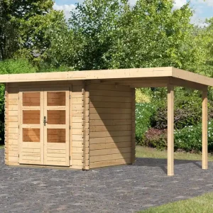 Abverkauf Gartenhaus SET AKTION 2 mit Pultdach inkl. Anbaudach, Farbe: Naturbelassen, Grundfläche: 4,84 m²